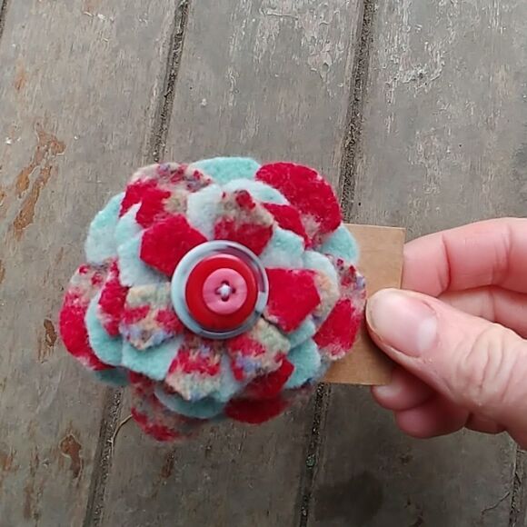 ⭐3 for $20⭐ Upcycled Felted Wool Flower Hair Clip - Picture 2 of 4